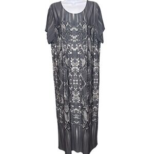 Bob Mackie Wearable Art Womens Gray Snakeskin Caftan Maxi Dress XL Stretch Chic